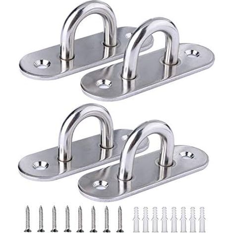 Lot de 4 plaques à œillet oblongues M6 304 en Acier Inoxydable pour matériel Marin avec 8 vis et Chevilles en Plastique pour Pont/Mur/Bateau