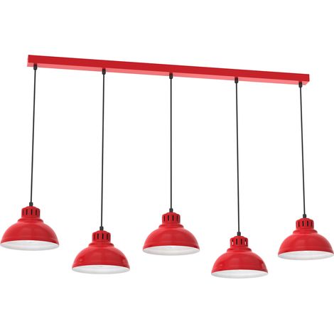 Suspension rouge barre 125 cm 5xE27 Sven métal Luminex