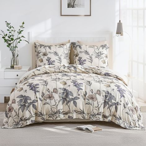 Bettwäsche-Set 155x220 cm Baumwolle, 2-teilig, Creme, Blumenmuster