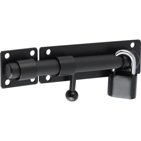 Loquet Porte Exterieur Verrou Porte Coulissante avec Cadenas et 4 Clés, Verrou Portail Robuste en Acier Inoxydable, 150MM Longueur, Noir Mat, EMST8060-B (1/4)