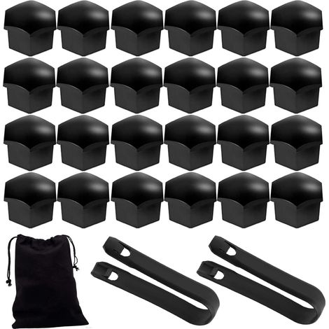 24 pcs Capuchon d'écrou de Roue 21mm,Boulon Couvre Universel Hexagonal Pneu,Cache écrou de Roue avec Ensemble d'outils de démontage pour Voitures,pour la Plupart des Voitures(Noir) (1/5)