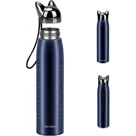 Gourde Chat Mignon, Bouteille d'Eau Isolante en Acier Inoxydable Thermos Mug de Voyage Sous Vide, 320 ml/10,8 oz (bleu) (1/5)