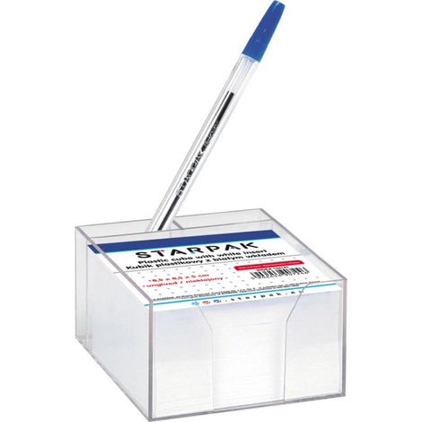 Cubo di plastica con note bianche, 85x85 mm