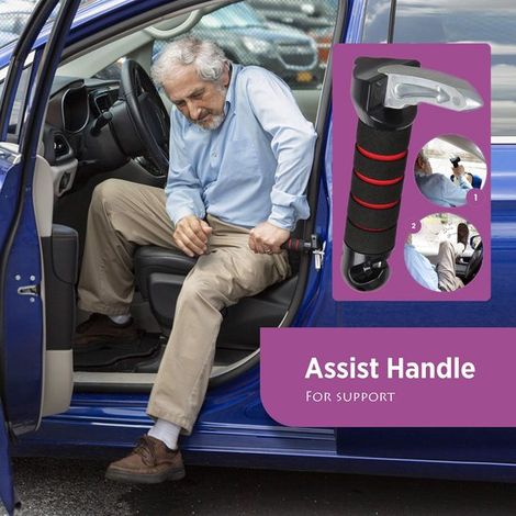 Poignée d'assistance de porte de voiture bleue en 2 pièces - Barre de maintien pour personnes âgées, barre de verrouillage de porte multifonctionnelle avec clip de ceinture de sécurité et brise-vitre (1/3)