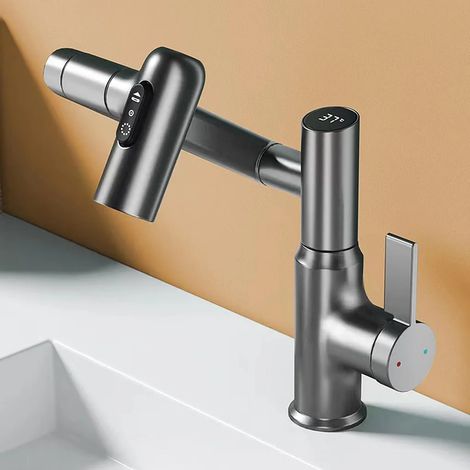 Robinet pivotant 360° pour salle de bain et cuisine, affichage LED, acier inoxydable, 3 jets, haute pression, cartouche céramique (1/5)