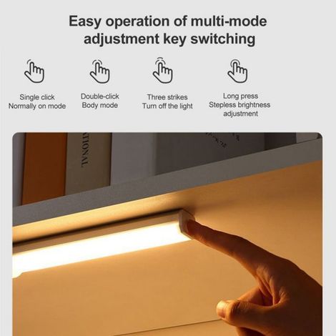 Barre Lumineuse LED - Détecteur De Mouvement PIR - Rechargeable Par USB - Pour Placard Dressing Cuisine Couloir - 32 Cm (1/5)