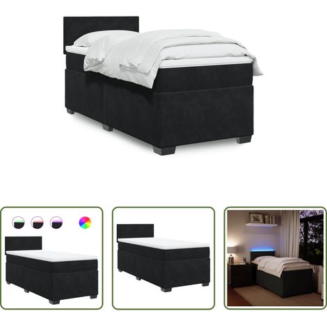 vidaXL Surmatelas - Sommier à lattes de lit et matelas Noir 80x200 cm Velours (1/5)