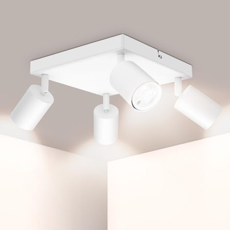 Spot Plafond GU10 - Plafonnier 4 Spots Blanc - Plafonnier Spot Orientable - Carré Moderne Luminaire Plafonnier - Applique Plafond Interieur LED pour Cuisine, Chambre, Salon - Livré Sans Ampoules (1/5)
