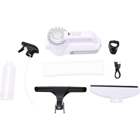 Raclette d'aspiration de fenêtre outil de nettoyage électrique sans fil avec flacon pulvérisateur aspiration à 2 vitesses pour portes de douche en verre miroirs blanc (1/5)