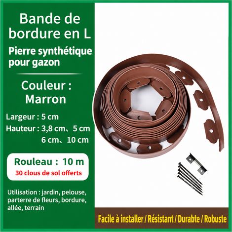Bordure de jardin en L en plastique PE marron 5 cm x 5 cm longueur 1 m marron 100 × 5 × 5 cm 220 g – Livraison gratuite