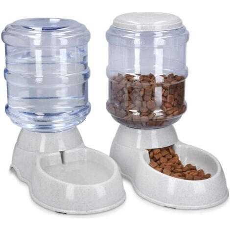 Aiperq 2X Automatic Food and Water Dispenser - Cat and Dog Accessory - 2X Automatic Feeders - for Cats, Dogs, and Rabbits - 3.8L Capacity