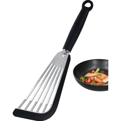 Spatule à poisson en silicone pour ustensiles de cuisine antiadhésifs, résistante à la chaleur, avec fentes (noire) (1/5)