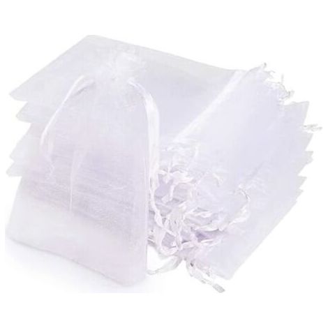 BUNTHAUS Sachets Organza, 100 Sachets Pochettes Transparent,10x15cm Cadeau en Organza Blanc avec Ruban Pour les cadeaux de Noël,Sacs Organza pour Bijoux Cadeaux Bonbons Marriage Anniversaire Faveur (1/5)