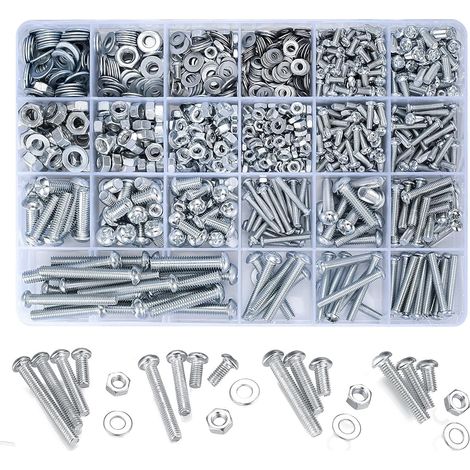 1080pcs vis et écrou combo Kit, machine métrique vis et écrous et boulons rondelles Plates, m3 / M4 / M5 / M6 Phillips rainuré tête de disque hexagonale boulon et écrou Kit (1/5)