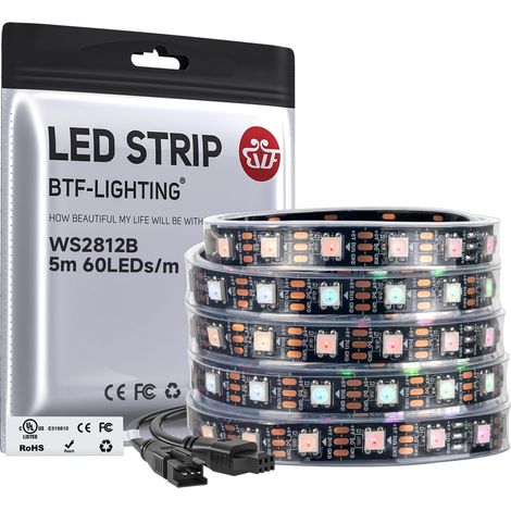 WS2812B WS2812 5 m 60 LED/pixels/m 300 LED RVB adressable individuellement flexible noir PCB bande avec LED SMD 5050 étanche dans tube IP67 DC 5 V (1/5)