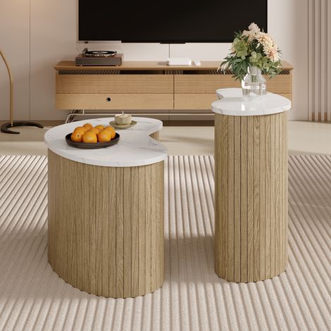 Table basse moderne minimaliste, veinure marbrée et veinure bois, table d’appoint de style scandinave, table de salon multifonction.