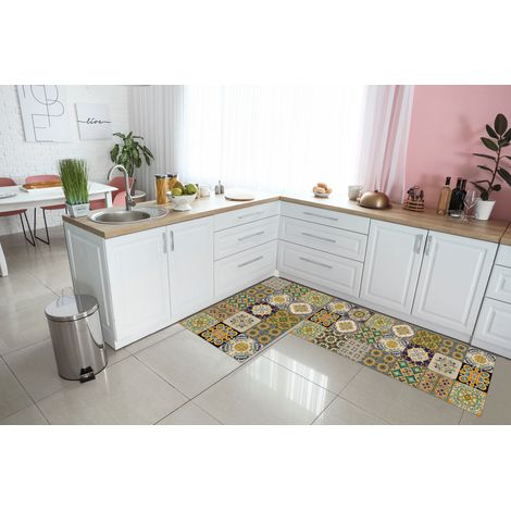 Set di 2 tappeti da cucina antiscivolo e lavabili in lavatrice passatoia multiuso 419 - 50x90+50x180