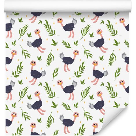 Papier peint Autruche Blanc et Citron Vert pour salon et chambre 50x1000 cm (1/5)