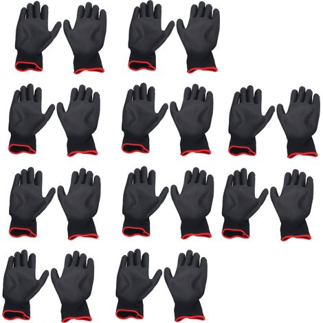Antistatische Arbeitshandschuhe, 10 Paar, PU-beschichtet, schwarzes Nylon mit rotem Besatz, Größe 7 (S), universell einsetzbar (1/5)
