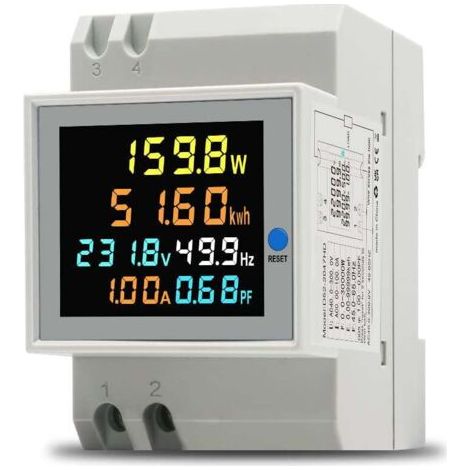 Compteur d'Énergie Monophasé Numérique AC 40-300V 100A Wattmètre KWh Voltmètre Ampèremètre Rail DIN