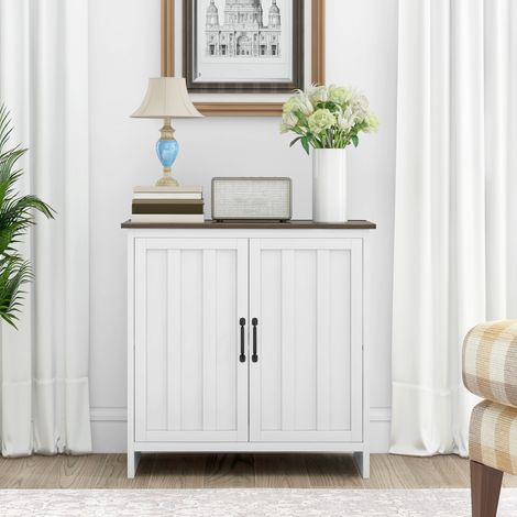 Modernes Küchen-Sideboard, 2-türiger Schrank mit verstellbarem Holzboden für Wohnzimmer und Eingangsbereich, 80 x 39,7 x 80 cm, Weiß
