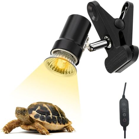 Lampe chauffante à pince réglable, pour reptiles, ampoule 50W et minuterie, rotation à 270 degrés, aquariums, reptiles, lézards, tortues. (1/5)