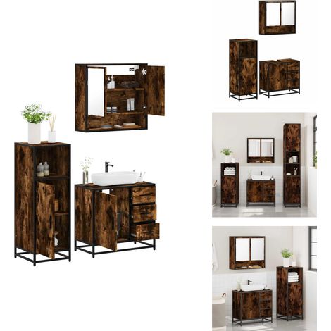 Ensemble de meubles de salle de bain 3 pcs Chêne fumé - Ensemble De Meubles De Salle De Bain - Ensembles De Meubles De Salle De Bain - Armoire De Salle De Bain - Armoire De Rangement De Salle De Bain (1/5)
