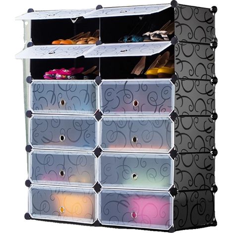 Rangement de chaussures, design modulaire, solution gain de place, noir (1/2)