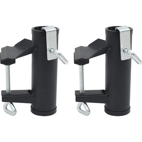 Abrazaderas de acero negro para sombrilla de balcón, 2 unidades, 25-38 mm, fijación estable, soporte para sombrilla en terraza, jardín, patio, protección contra el viento y el sol. (1/5)