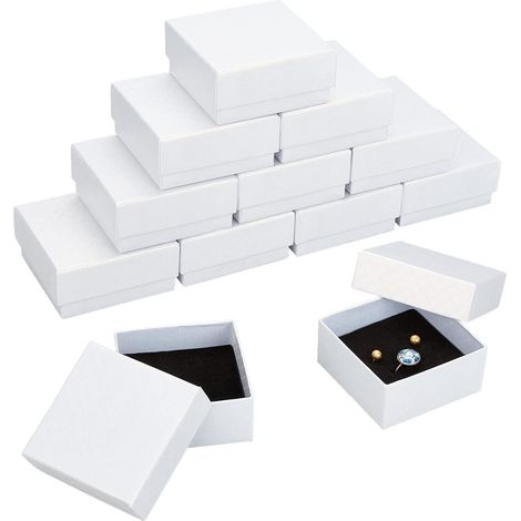 12 boîte à Bijoux en Carton de 7.5x7.5x3.5 cm, Boîtes en Carton de Boîte-Cadeau en Papier Carré Blanc avec Remplissage en Éponge pour Pendentifs Colliers Bracelet Emballage Cadeau Expédition (1/5)