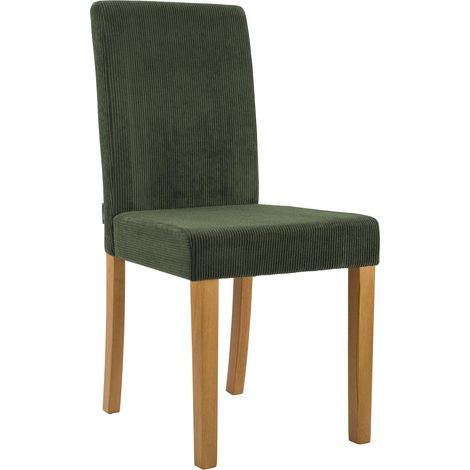 Chaise de salle à manger contemporaine x1 dossier haut en velours côtelé vert et pieds en bois clair 100007243