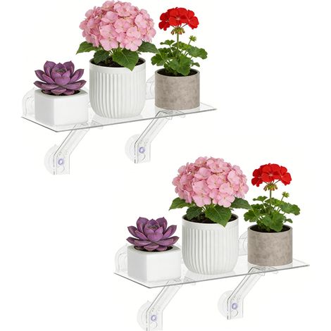 6" Extra Wide & Strong Window Plant Shelves with Suction Cup 2 Pack  15" No-Drill Acrylic Shelf for Mirror & Wall, Heavy Duty Sill Extender for Micro Greens, Succulent Plants, Seed Starter Pots (1/5)