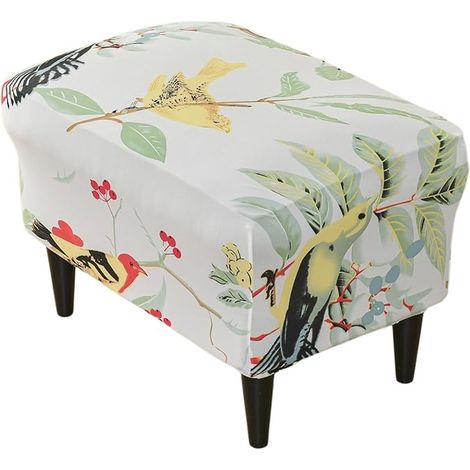 Elastic Ottoman Stool Cover, Rectangular Pouffe Cover, Print Footstool Covers, Green (1/5)