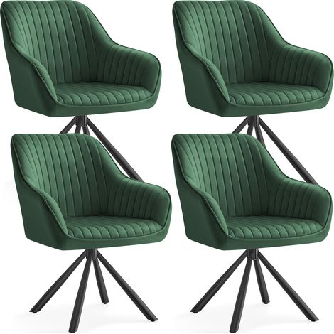 Chaises Salle à Manger, Lot de 4, Fauteuils Pivotants, Velours, Rembourrées avec Accoudoirs, Charge 120 Kg, Pieds Acier, pour Salle à Manger, Cuisine, Vert et Noir d'Encre (1/5)