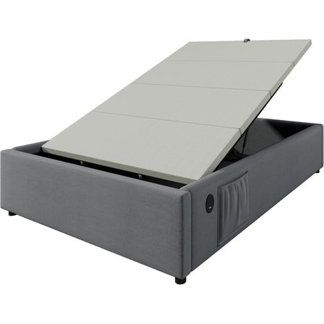 Letto imbottito 90x200 cm grigio con contenitore, USB/Type-C, senza testiera, HOMVRA (1/5)
