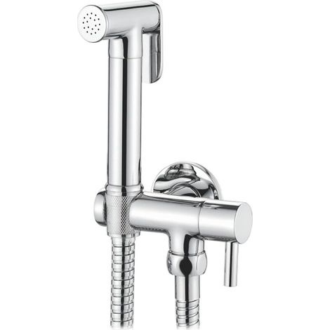 WC-Garnitur mit flexibler Halterung, Handbrause, Chrom, Silber