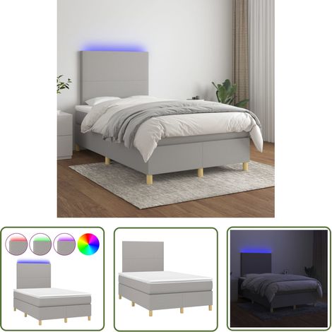 The Living Store Boxspringbett mit Matratze & LED Hellgrau 120x200 cm Stoff - Boxspringbett - Doppelbett - Schlafsofa - Bettauflage - Lattenrost (1/5)