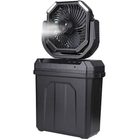 Wiederaufladbarer, tragbarer Nebelventilator für den Outdoor-Einsatz, Camping-Luftzerstäuber, 6-Liter-Eimer, 3 Düsen, Schwarz-KZQ (1/5)