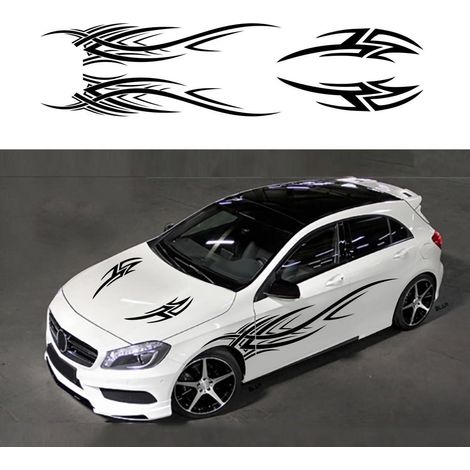 Autocollants graphiques flamme pour carrosserie, capot, racing, vinyle noir brillant 4 pièces (1/5)
