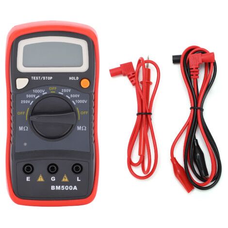 QORVA- Testeur de résistance LCD BM500A 1000V, compteur de résistance d'isolation numérique, Megohm mètre