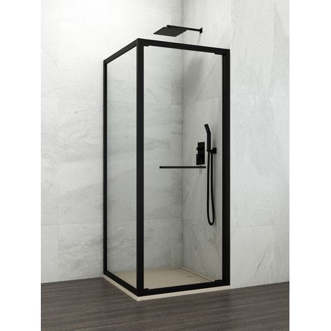 Box doccia angolare SPAZIO con porta pivotante e lato fisso, 70x90, profilo nero opaco, vetro trasparente (1/5)