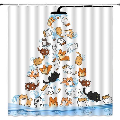 Rideau de douche 120x180 cm chat et chien dessinés