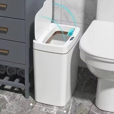 Poubelle de Salle de Bain Intelligente, Poubelle à Induction Intelligente Étroite Sans Contact, Poubelle Électronique à Ensachage (1/5)