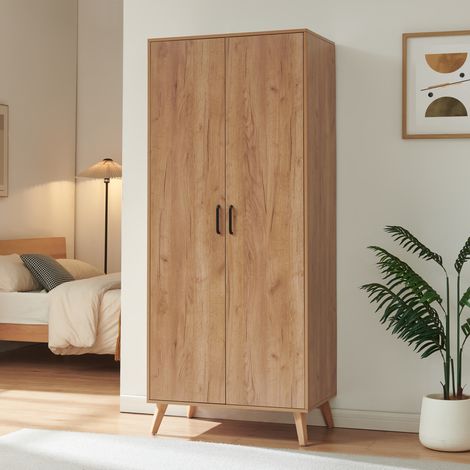 Armario Norg 2 puertas 1 barra 1 compartimento 191x80x52 cm Efecto roble [en.casa] (1/5)