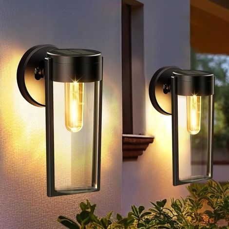 2 Pack Applique Murale Exterieur Solaire, IP65 Etanche Lampe Murale, Blanc Chaud Luminaire Exterieur avec Abat Jour, Appliques (1/4)
