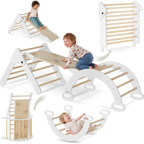 Structure d’escalade, bois, 58x203,5x59cm, 8en1, intérieur, gris clair (1/5)
