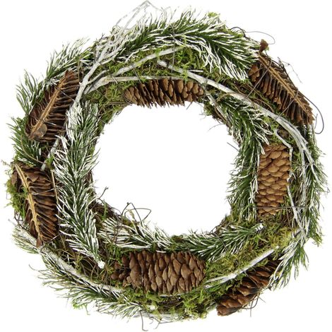 Couronne Naturelle avec Mousse, Branches de pin, cônes, brindilles, 25 cm, Couronne de Noël, Couronne décorative, Couronne de l'Avent, Couronne de Porte, décoration de Noël, Couronne de Fleurs, (1/4)