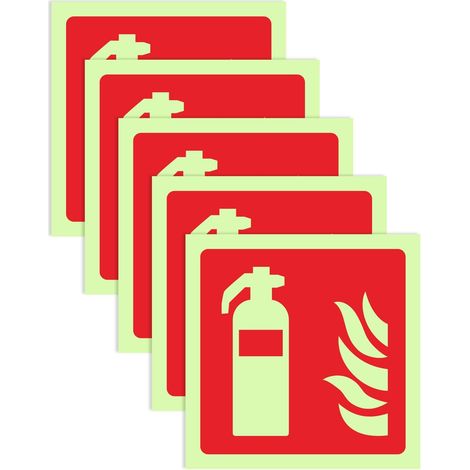 5 pièces Panneau Extincteur, 4 x 4 in Panneau Incendie Extincteur, Panneaux de Sécurité, Panneaux Signalétique Extincteurs Incendie Adhésifs pour commerces bureaux Extérieurs Intérieurs (1/5)