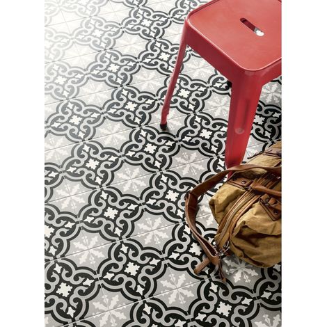 Carrelage Imitation Carreaux de Ciment DECO Original B Bw 20x20cm (1/4)