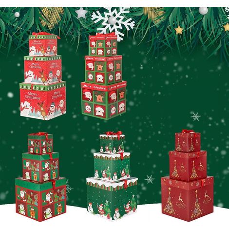 Boîte Cadeau Noël - Boîte Empilable Pour Décoration De Sapin Et Vitrine - 3 Pièces